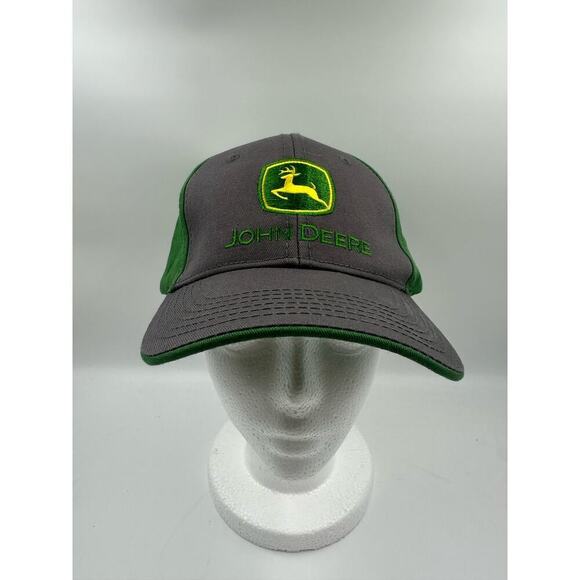 John Deere Official Embroidered Gray & Green Adjustable Strap Back Hat / Cap